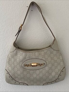 Gucci Beige Monogram Hobo Bag with Gold Hardware